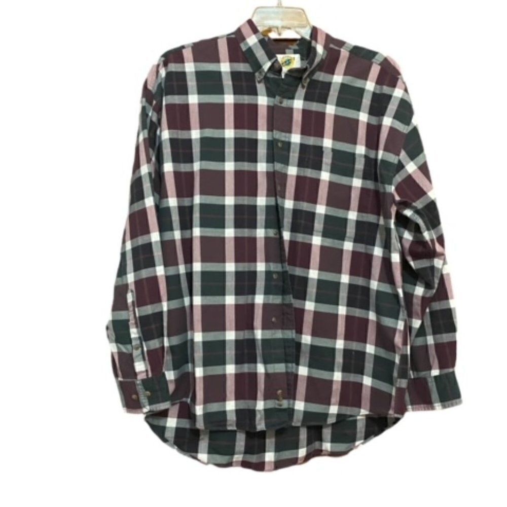 Field Gear Green, Burgundy, White plaid button-down shirt, size XLarge